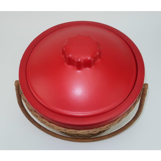 1950s b.f. Goodrich N'icer Red Ice Bucket With Wicker Basket Carrier, 1950's For Sale - Image 5 of 13