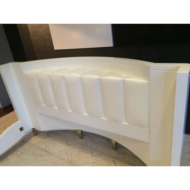 King Sized Hollywood Regency Style Bed With Radius Headboard and White