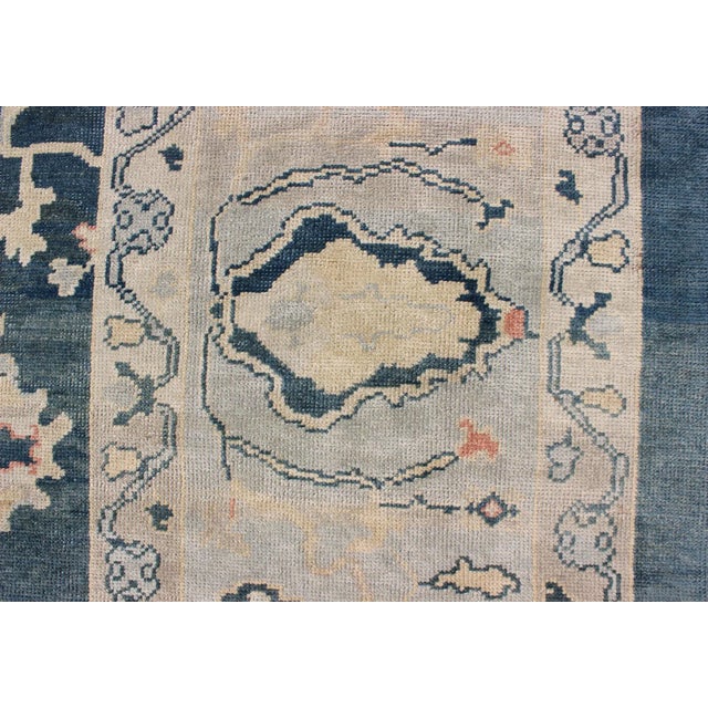 Teal Large Turkish Oushak Rug With Dark Teal Blue by Keivan Woven Arts 12'9 X 16'10 For Sale - Image 8 of 12