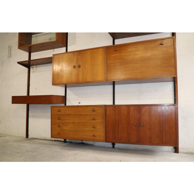 Modular Wall-Mounted Bookcase in Teak and Brass, 1960s For Sale - Image 4 of 18