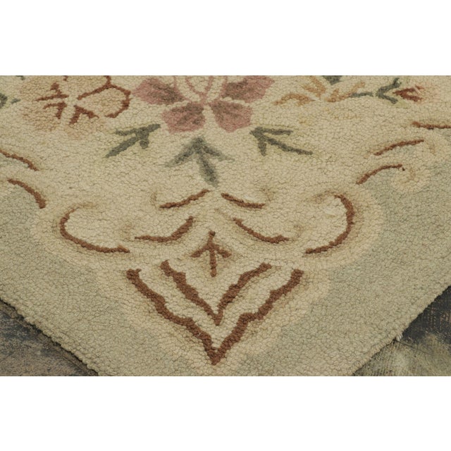1920s Oversized Antique Hooked Rug in Gold With Chinese Floral Designs - Rug & Kilim For Sale - Image 5 of 9