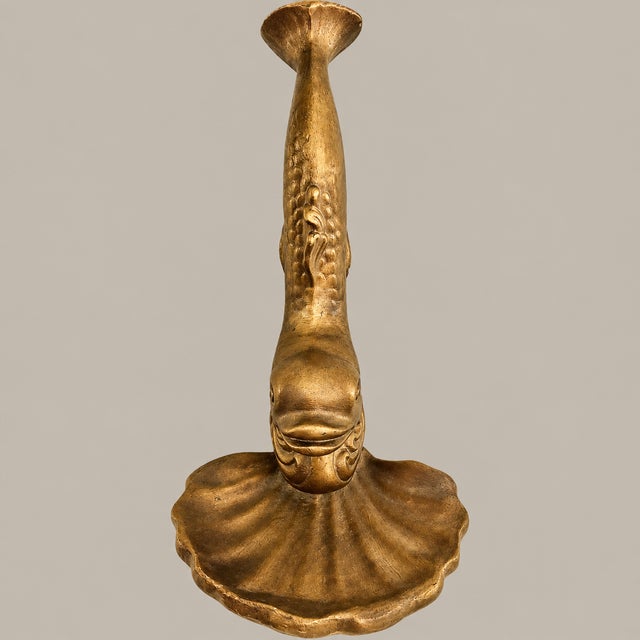 Vintage Mid Century Asian Gold Koi Dolphin and Shell Wall Shelf Decorative Bracket For Sale - Image 4 of 10