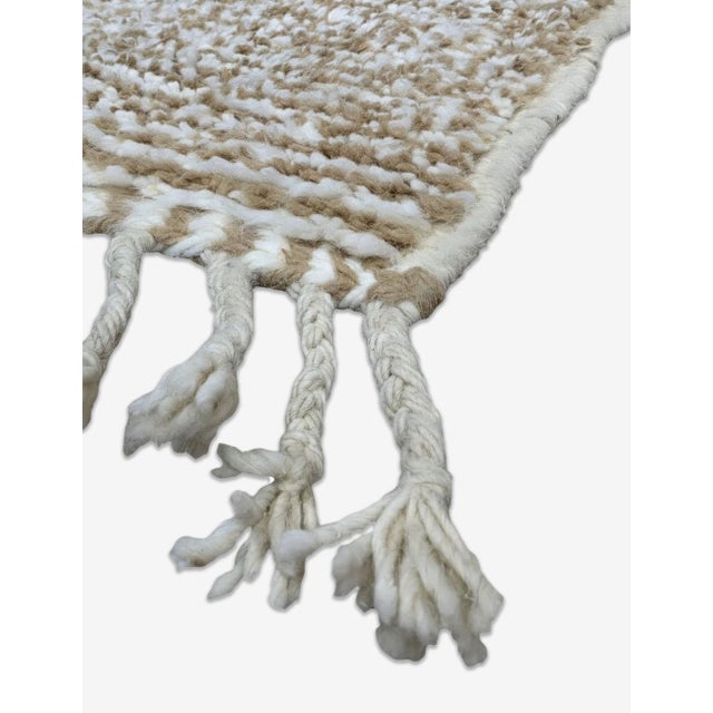 Boujad Rug | Handwoven Berber Wool Rug with Green Geometric Sail Motifs This sophisticated Boujad rug features a taupe...