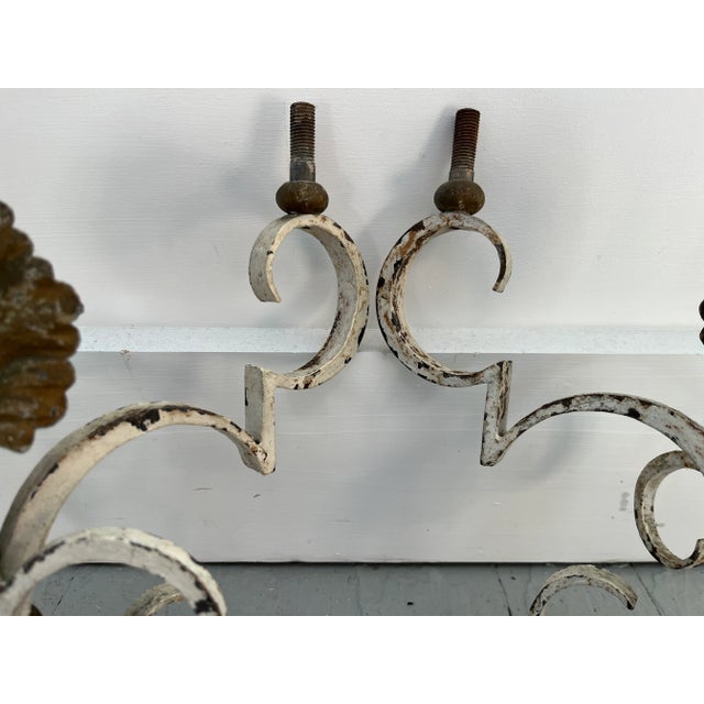 Antique French Art Deco Wrought Iron Wall Light Sconces With Shell Backs Circa 1920 - a Pair For Sale - Image 9 of 12