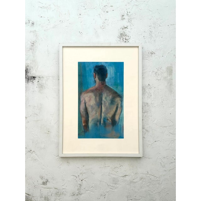 Contemporary Vintage Boho Portrait of a Man Oil Pastel on Canvas For Sale - Image 3 of 5