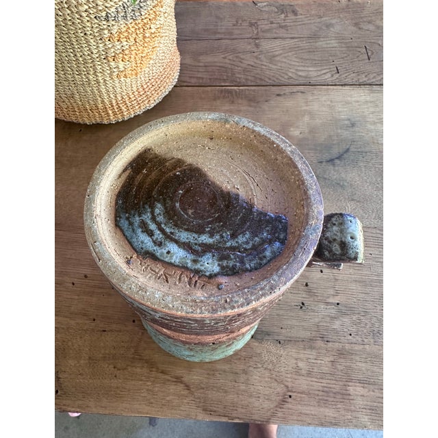 Handbuilt Textured Ceramic Vase: Green Brown Glaze Studio Pottery Sculpture For Sale - Image 10 of 12