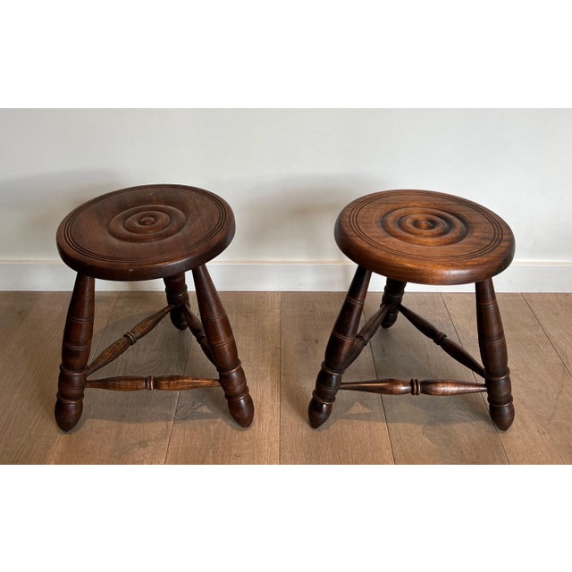 Turned Wooden Stools Attributed to Charles Dudouyt - a Pair For Sale - Image 11 of 12