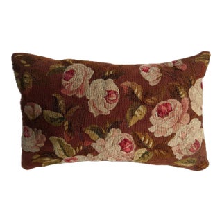 Antique French Aubusson Rose Tapestry Pillow, Circa 1850s For Sale