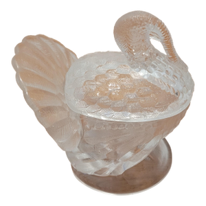 Vintage Le Smith Clear Glass Turkey "Tom Turkey" Shaped Lidded Candy Dish
