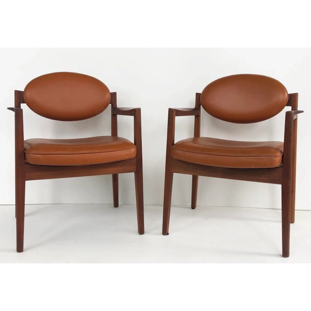 Jens Risom Design Oiled Walnut & Leather Upholstered Armchairs C.1965 - a Pair For Sale - Image 12 of 12