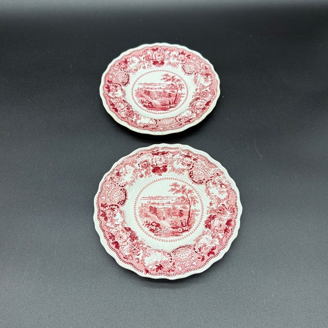 A Rare Pair of Antique Red Transferware Plates, “New York, Us”, Circa 1830’s For Sale - Image 9 of 12