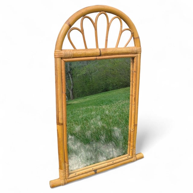 Hollywood Regency Vintage Bentwood Bamboo Arched Wall Mirror For Sale - Image 3 of 12