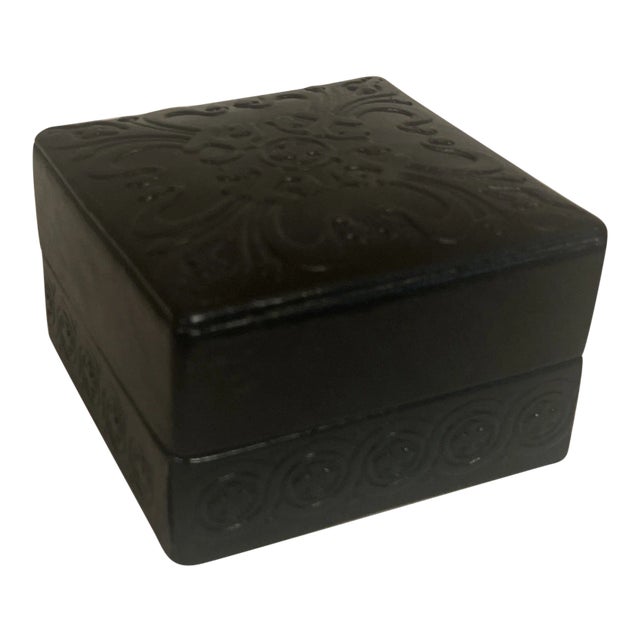 Mid 20th Century Italian Embossed Leather Square Box For Sale