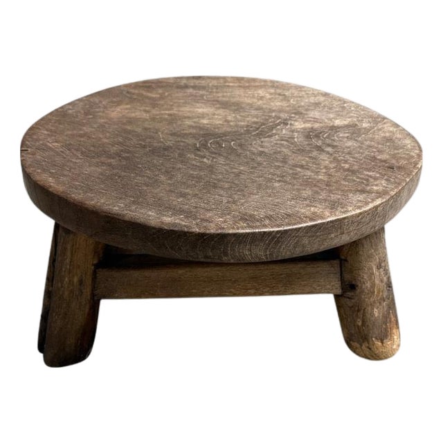 Andrianna Shamaris Antique Teak Wood Round Side Table or Stool For Sale