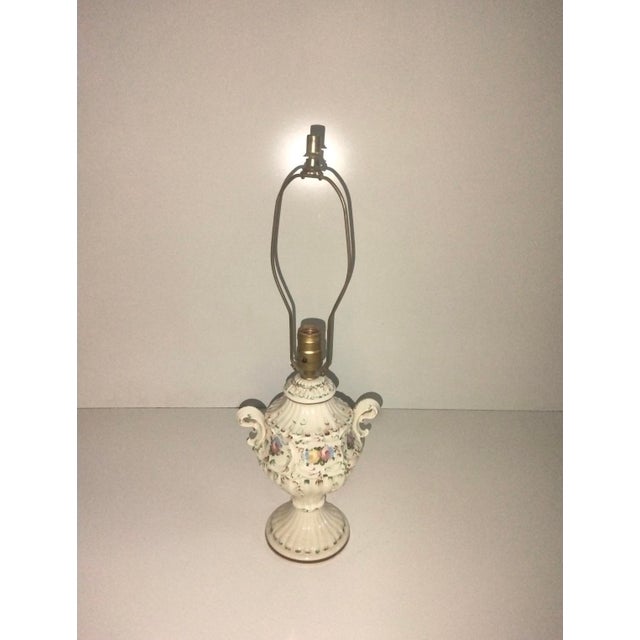 Mid 20th Century Mid 20th Century Porcelain Table Lamp With Floral Decoration and Scroll Handles Converted From a Decorative Urn For Sale - Image 5 of 5