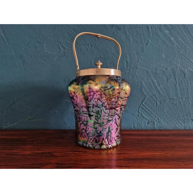 Art Nouveau Kralik Biscuit Barrel with Decor Bacillus, 1900s For Sale - Image 3 of 8