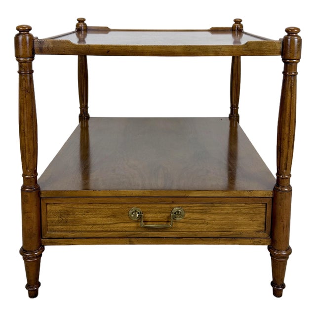 Vintage Baker Furniture French Regency Louis XVI Style Burled Walnut Two-Tier Side Table For Sale