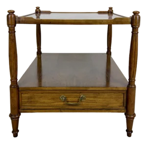 Vintage Baker Furniture French Regency Louis XVI Style Burled Walnut Two-Tier Side Table