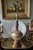 Metal Vintage Hollywood Regency Gold and White Satin Glass Table Lamp For Sale - Image 7 of 18
