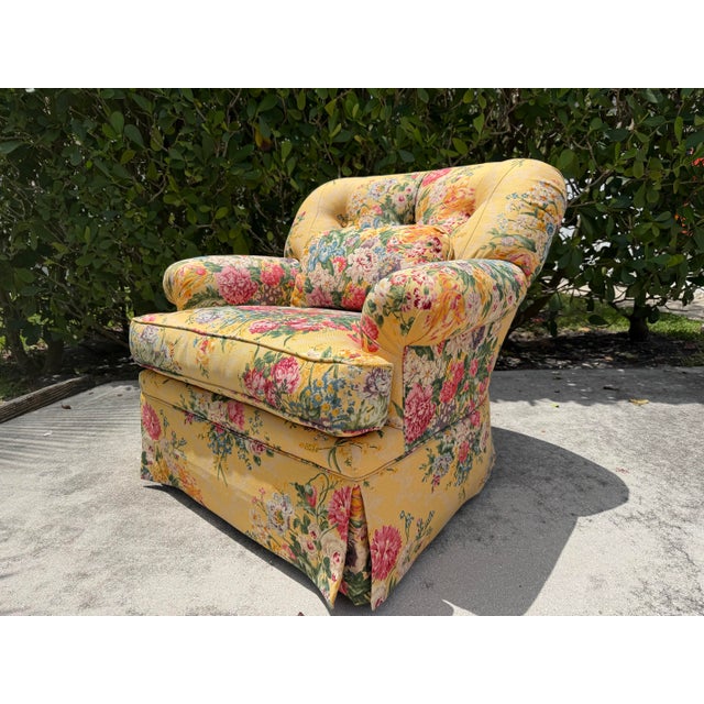 Sherrill Furniture Vintage Sherrill Floral Upholstered Swivel Lounge Chair For Sale - Image 4 of 12