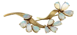 Opal Floral 14k Yellow Gold & Sprig Brooch