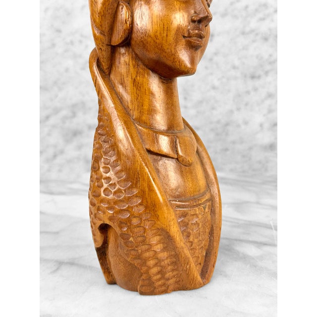 Brown Mid-Century Carved Wood Ethnic Women Bust Sculpture For Sale - Image 8 of 9
