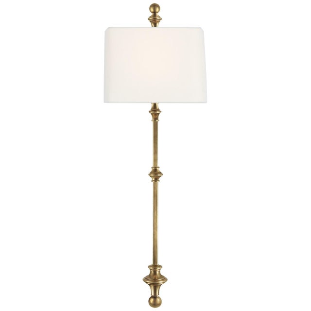 Chapman & Myers for Visual Comfort Signature Cawdor Stanchion Wall Light in Antique-Burnished Brass with Linen Shade For Sale