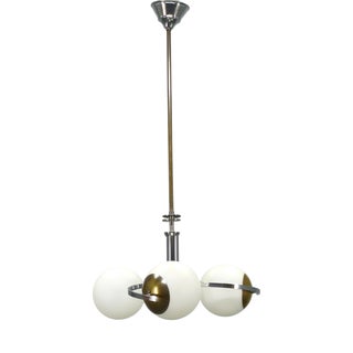 Art Deco Czech Chrome and Opaline Glass Chandelier, 1930s For Sale