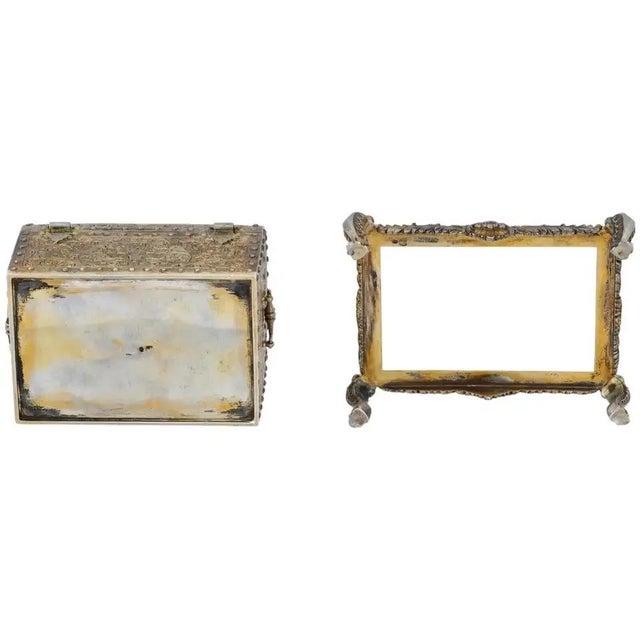 Traditional Late 19th Century Antique Portuguese Sterling Silver Box With Stand For Sale - Image 3 of 7