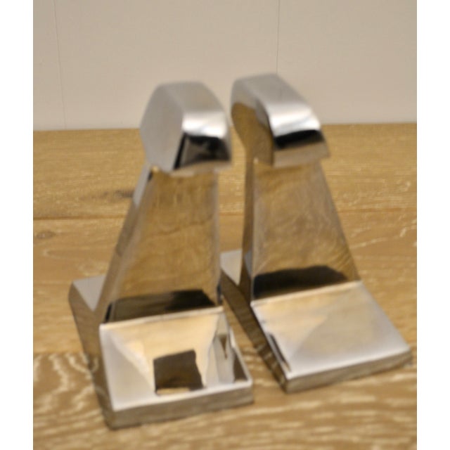 Great set of modernist art deco style nickel bookends in the shape of railroad ties. Mid Century Americana. 6 1/2" x 5...