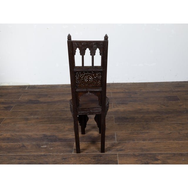Brown Anglo Indian Hand Carved Side Chair with Richly Carved Floral Motifs, circa 1900 For Sale - Image 8 of 12