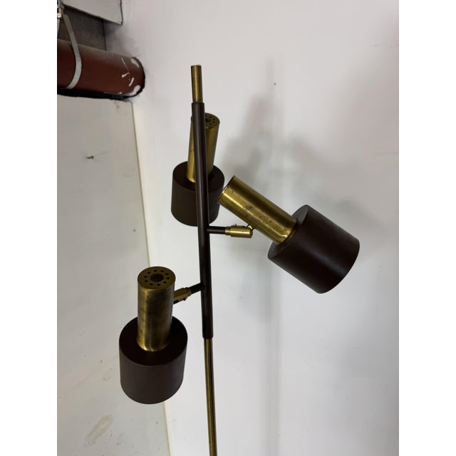 Mid-Century Modernist Brown and Brass 3 Spot Floor Lamp attributed to Jo Hammerborg for Fog & Mørup, 1960s For Sale - Image 10 of 12