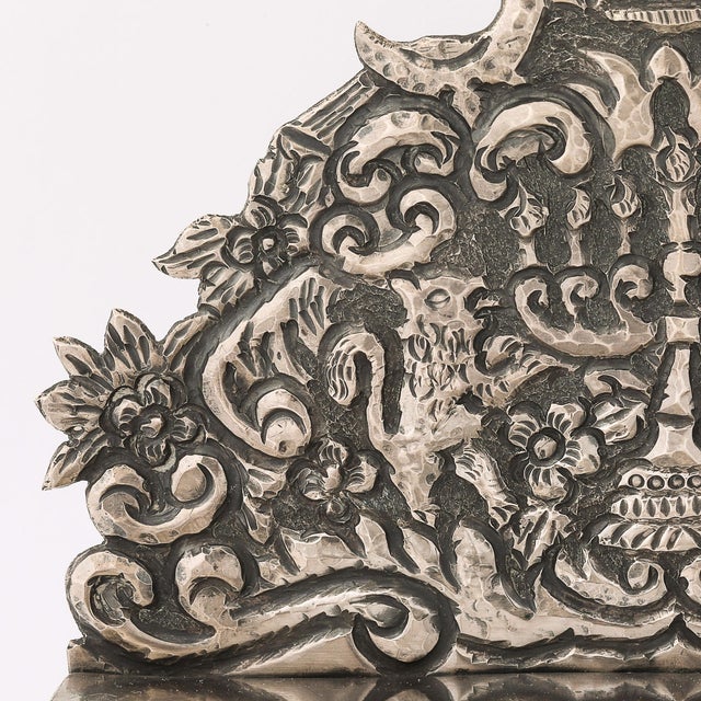 Baroque 19th Century Hand-Worked Repoussé Sterling Oil Lamp Footed Menorah For Sale In New York - Image 6 of 18