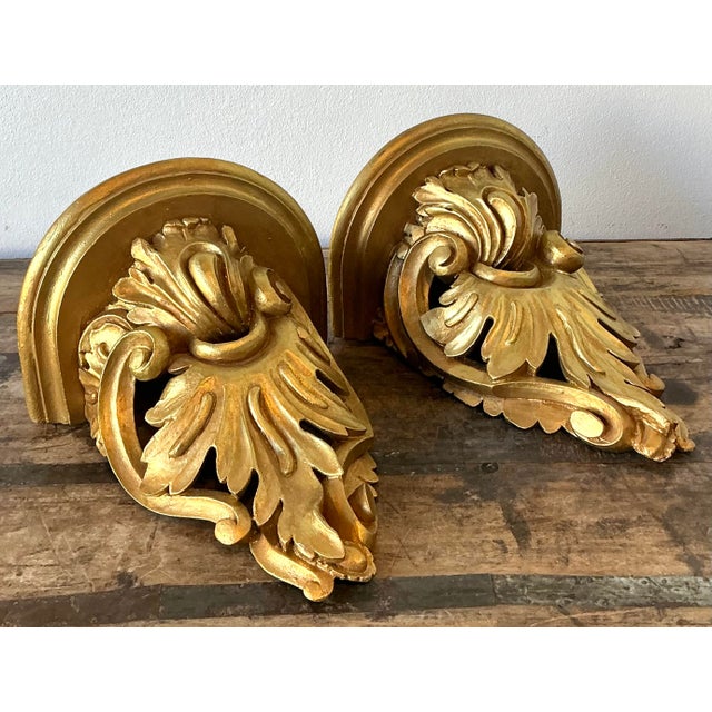 Wood Vintage Rococo Gilt Tipped Brackets - A Pair For Sale - Image 7 of 12