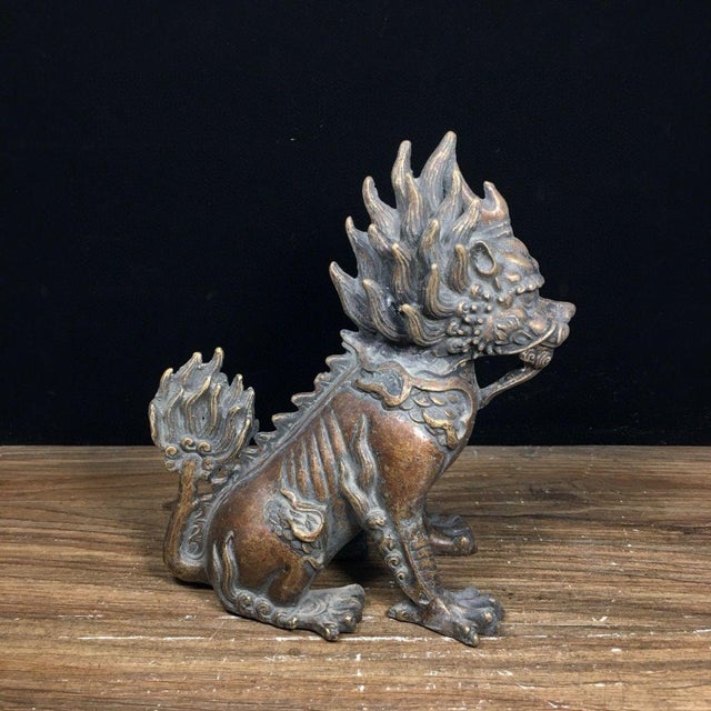 Bronze Qilin Statue - Chinese Mythical Beast Sculpture With Flame Mane For Sale - Image 4 of 9