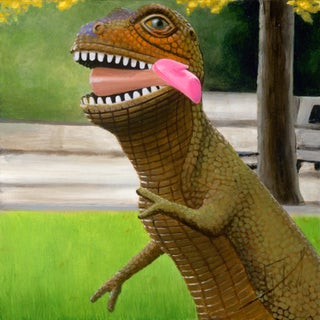 A Walk in the Park by Josh Talbott | Acrylic on Canvas Dinosaur in a park setting. For Sale