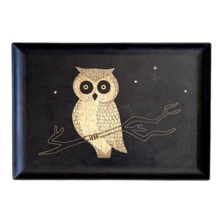1970s Mid-Century Couroc of Monterey Owl Serving Tray For Sale