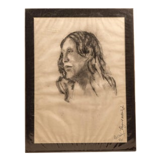 Circa 1970 Charcoal Illustration by Raymond Weiler For Sale
