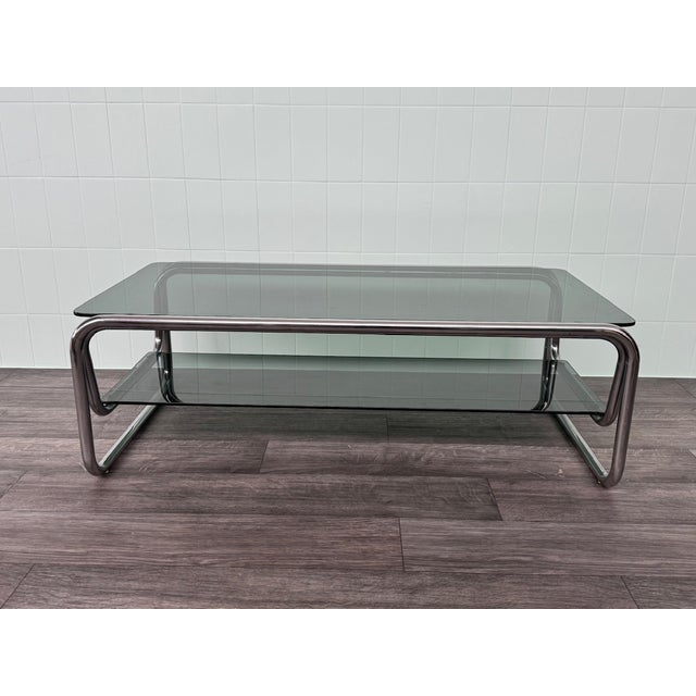 Gray Italian Coffee Table in Chromed Steel and Smoked Glass, 1970s For Sale - Image 8 of 11