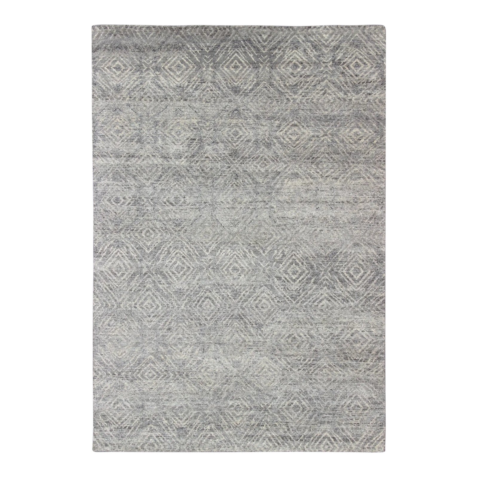 Hand-Knotted Modern Diamond Design Area Rug in Gray-Green by Keivan ...