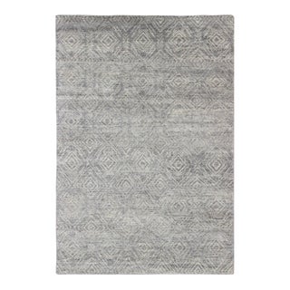 Hand-Knotted Modern Diamond Design Area Rug in Gray-Green by Keivan Woven Arts For Sale