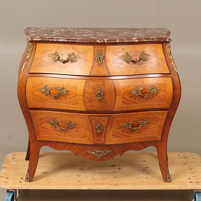 1950s Rococo-Style Chest of Drawers in Wood and Stone, 1950s For Sale - Image 5 of 6