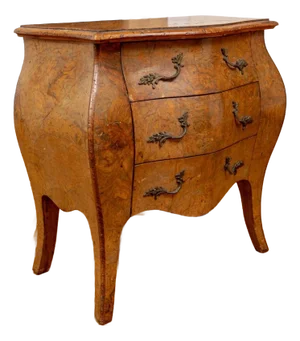 Antique Italian Diminutive Three Drawer Bombe Form Chest of Drawers