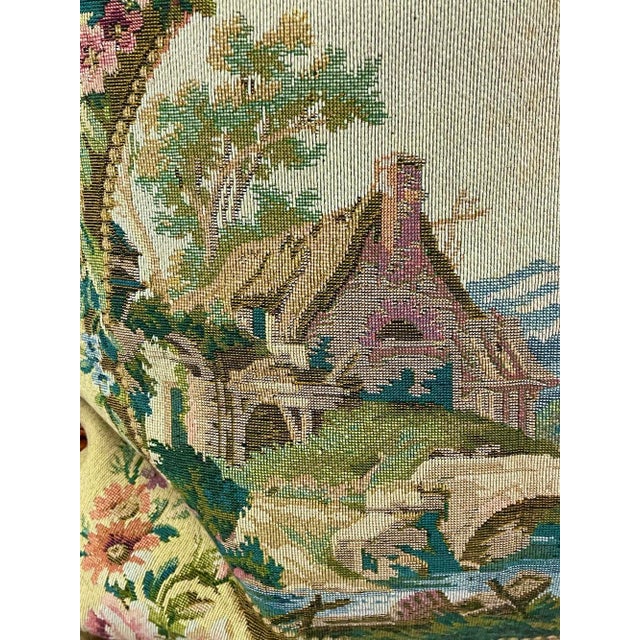 Mid 20th Century Vintage Cottage Scene Petit Point Pillow For Sale - Image 5 of 8