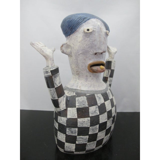 Whimsical Kim Murton Animated Figural Checkerboard Pottery Sculpture For Sale - Image 4 of 8