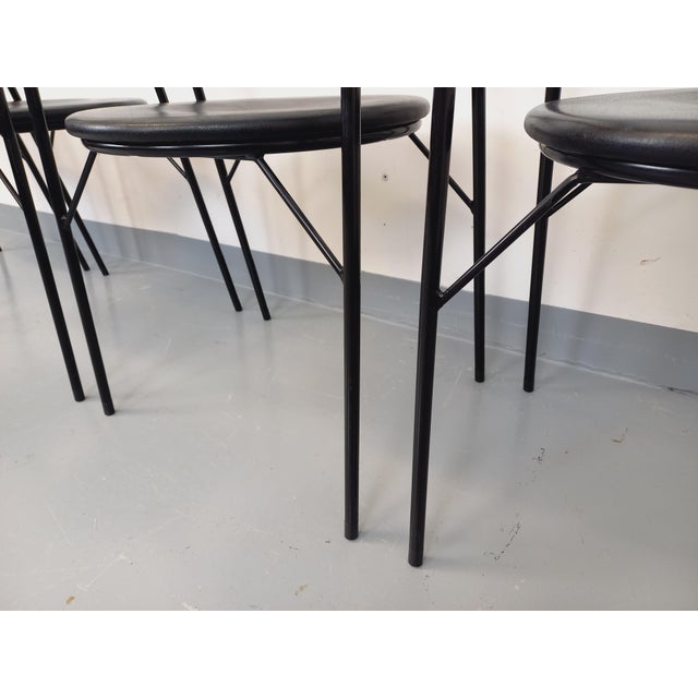 Vintage Italian Armchairs in Black Metal and Black Imitation Leather, 1980s, Set of 4 For Sale - Image 14 of 18