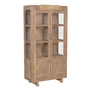 Vintage Teak Wood Armoire | Antique Indian Glass Cabinet | Rustic Display Cabinet | Wabi Sabi Home Decor For Sale