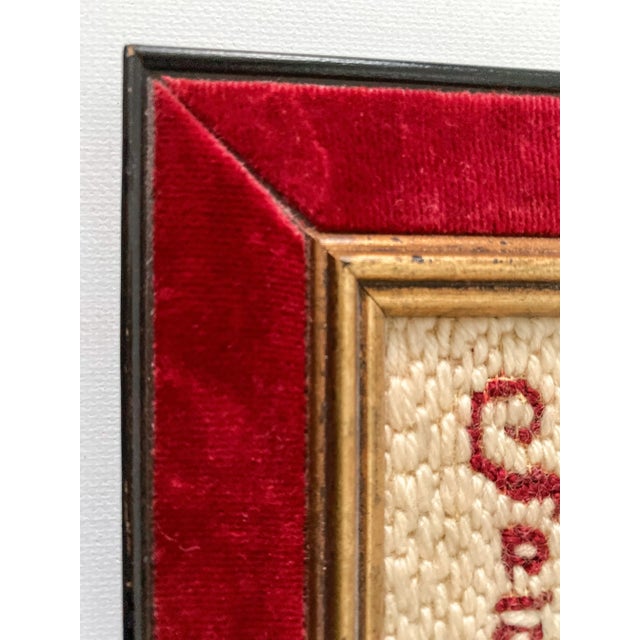 Handmade Crewel Roses Art Italy 1974 in Square Gold and Red Velvet Frame For Sale - Image 9 of 9