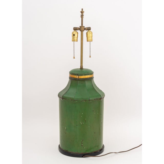 Victorian Victorian Chinoiserie Green Painted Toleware Lamp For Sale - Image 3 of 8