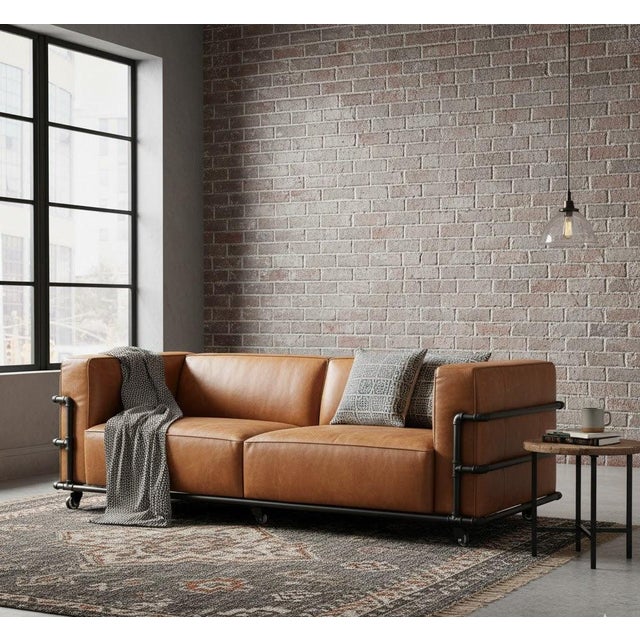 Henry Industrial Modern Leather Sofa - Black For Sale - Image 9 of 12